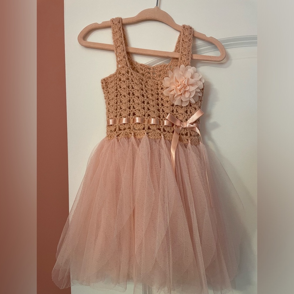 ELLA Blush Pink Baby Tulle Dress with Crochet skirt base